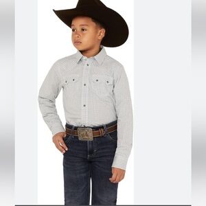 $10 2/15 Cody James Youth Boy's Long‎ Sleeve Pearl Snap Size XS blue white k3